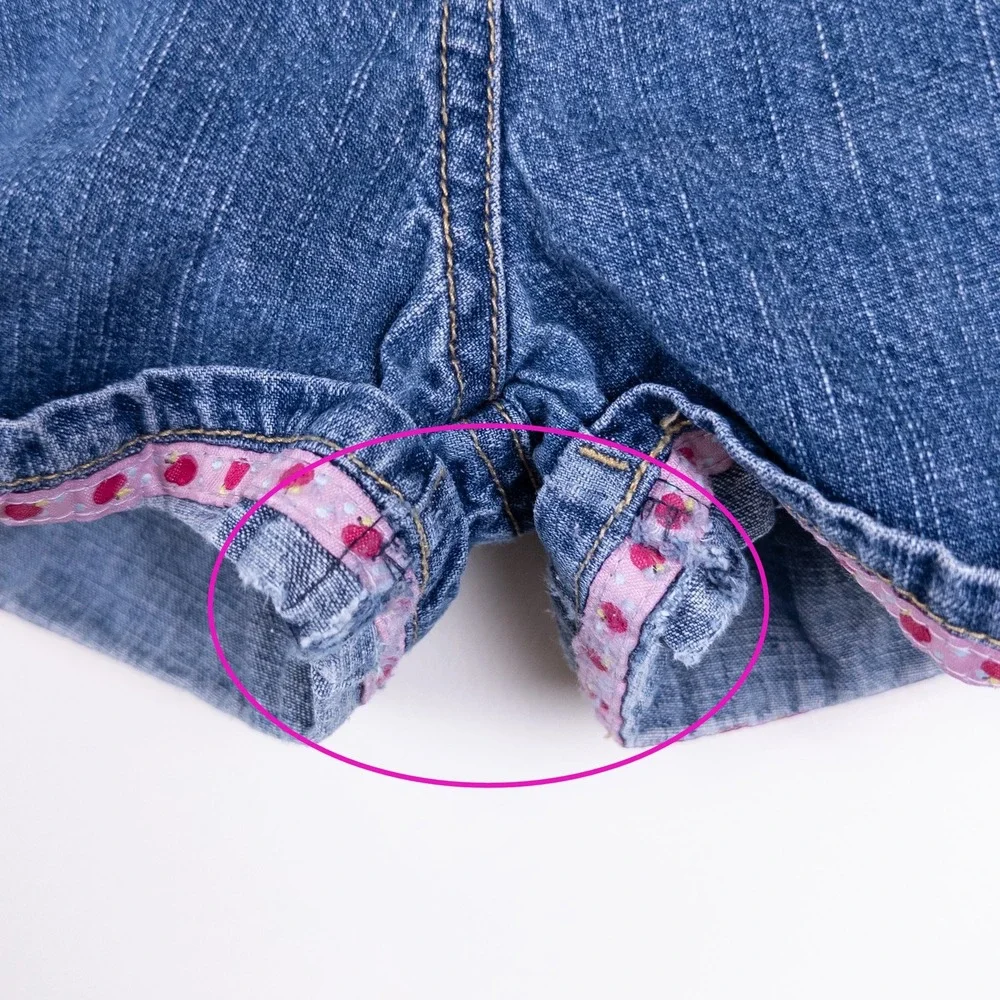 Vintage Y2K Gymboree Denim Shorts‎ Kids 3T Blue Apple Embroidery Ribbon Trim